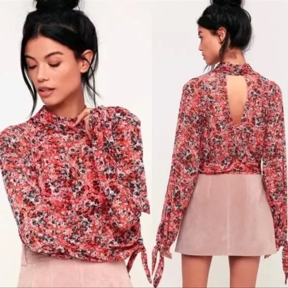 Free People Poppy Floral Mesh Cropped All Dolled Up Top Blouse Size M - Picture 3 of 5
